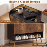 44" Tall Shoe Storage Cabinet with 7-Tier Doors and Adjustable Shelves for Entryway