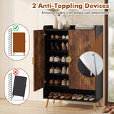 44" Tall Shoe Storage Cabinet with 7-Tier Doors and Adjustable Shelves for Entryway