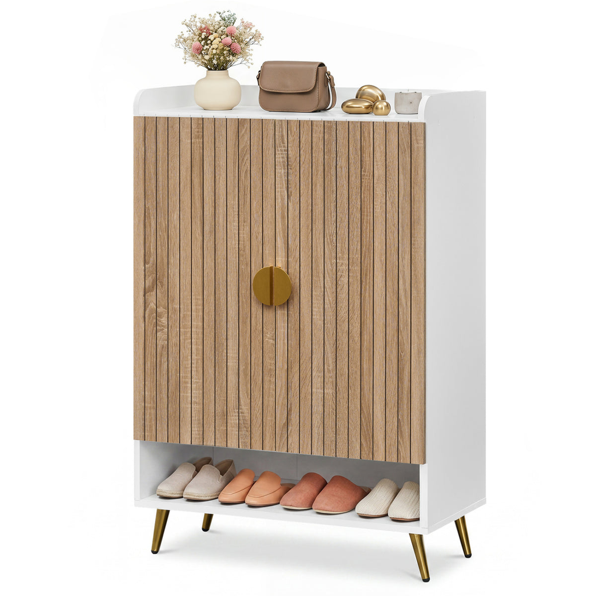 44" Tall Shoe Storage Cabinet with 7-Tier Doors and Adjustable Shelves for Entryway