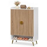 44" Tall Shoe Storage Cabinet with 7-Tier Doors and Adjustable Shelves for Entryway