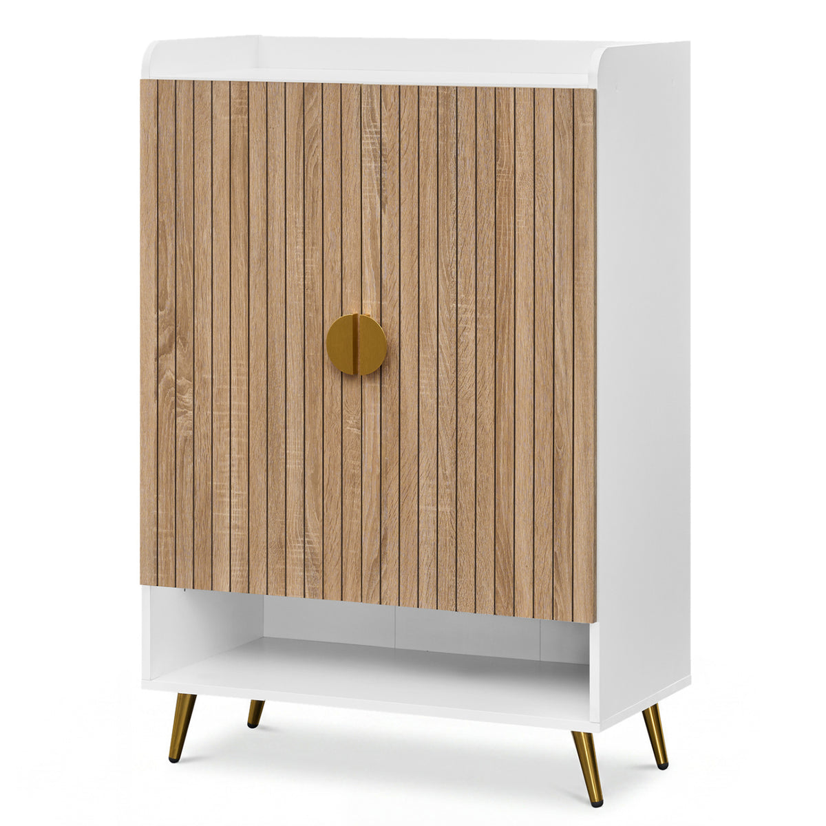 44" Tall Shoe Storage Cabinet with 7-Tier Doors and Adjustable Shelves for Entryway