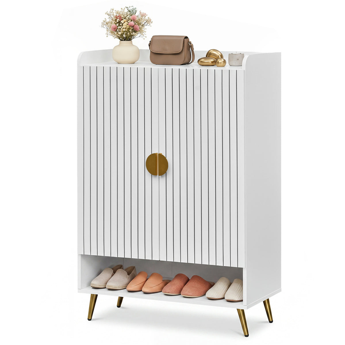 44" Tall Shoe Storage Cabinet with 7-Tier Doors and Adjustable Shelves for Entryway