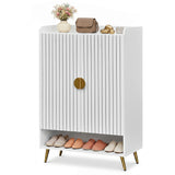 44" Tall Shoe Storage Cabinet with 7-Tier Doors and Adjustable Shelves for Entryway