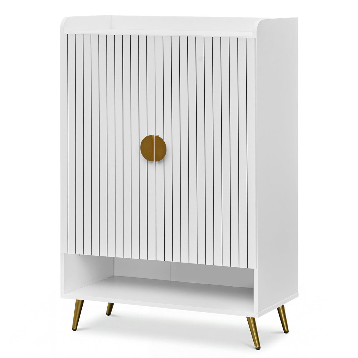 44" Tall Shoe Storage Cabinet with 7-Tier Doors and Adjustable Shelves for Entryway
