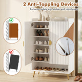 44" Tall Shoe Storage Cabinet with 7-Tier Doors and Adjustable Shelves for Entryway