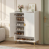 44" Tall Shoe Storage Cabinet with 7-Tier Doors and Adjustable Shelves for Entryway