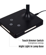 Brilli 21"H Charge Up Circadian LED Desk Lamp (Set of 2), Black Finish with Touch Switch, Night Light on Base