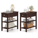 3-Tier Narrow End Table with Drawer and Storage Shelves Set of 2
