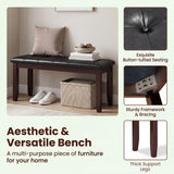 45.5" PU Leather Upholstered Bench with Soft Padded Seat and Strong Rubber Wood Legs-Brown