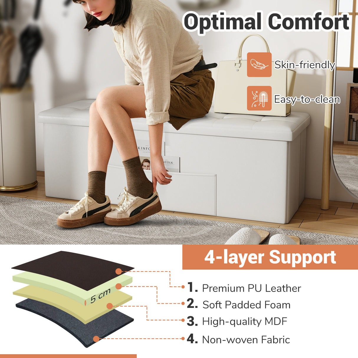 45 Inches Large Folding Ottoman Storage Seat