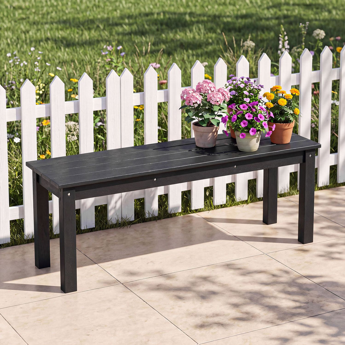 45" Outdoor HDPE Bench with 660 lbs Capacity with Slatted Seat for Patio