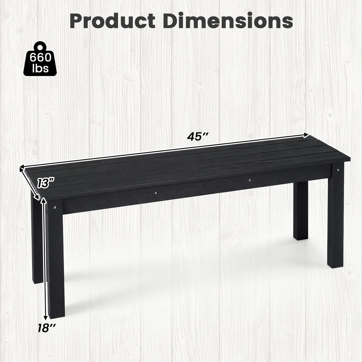 45" Outdoor HDPE Bench with 660 lbs Capacity with Slatted Seat for Patio