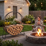 45" Round Firewood Rack with Heavy-Duty Metal Frame