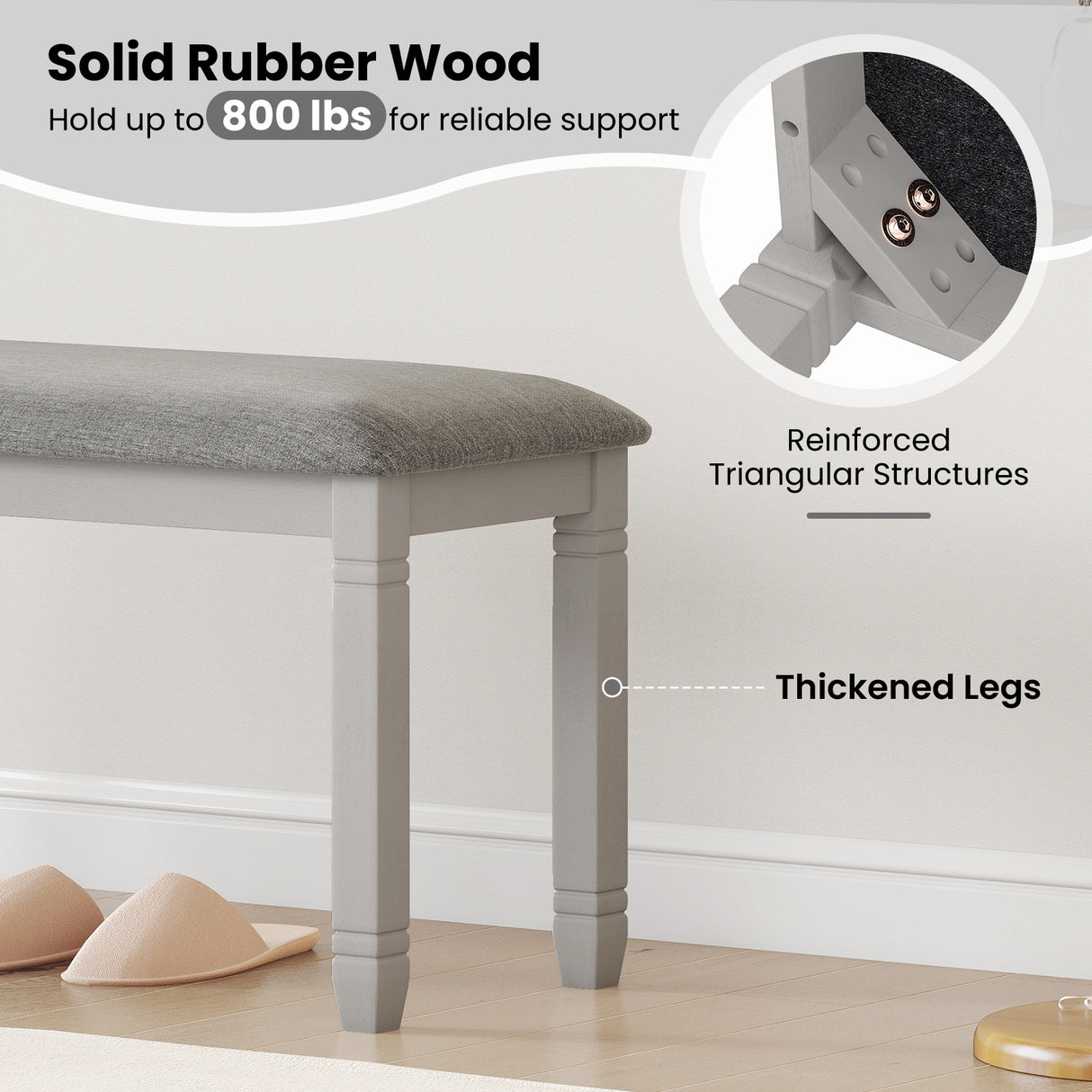 Upholstered Bedroom Bench with Padded Seat and Solid Wood Legs-Gray