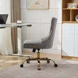 A&A Furniture Office Chair,Modern Velvet Upholstered Tufted Button Home Office Chair with Golden Metal Base,Adjustable Desk Chair Swivel Office Chair (Gray)
