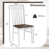Set of 2 Kitchen Armless Dining Chairs with Slatted High Backrests-White