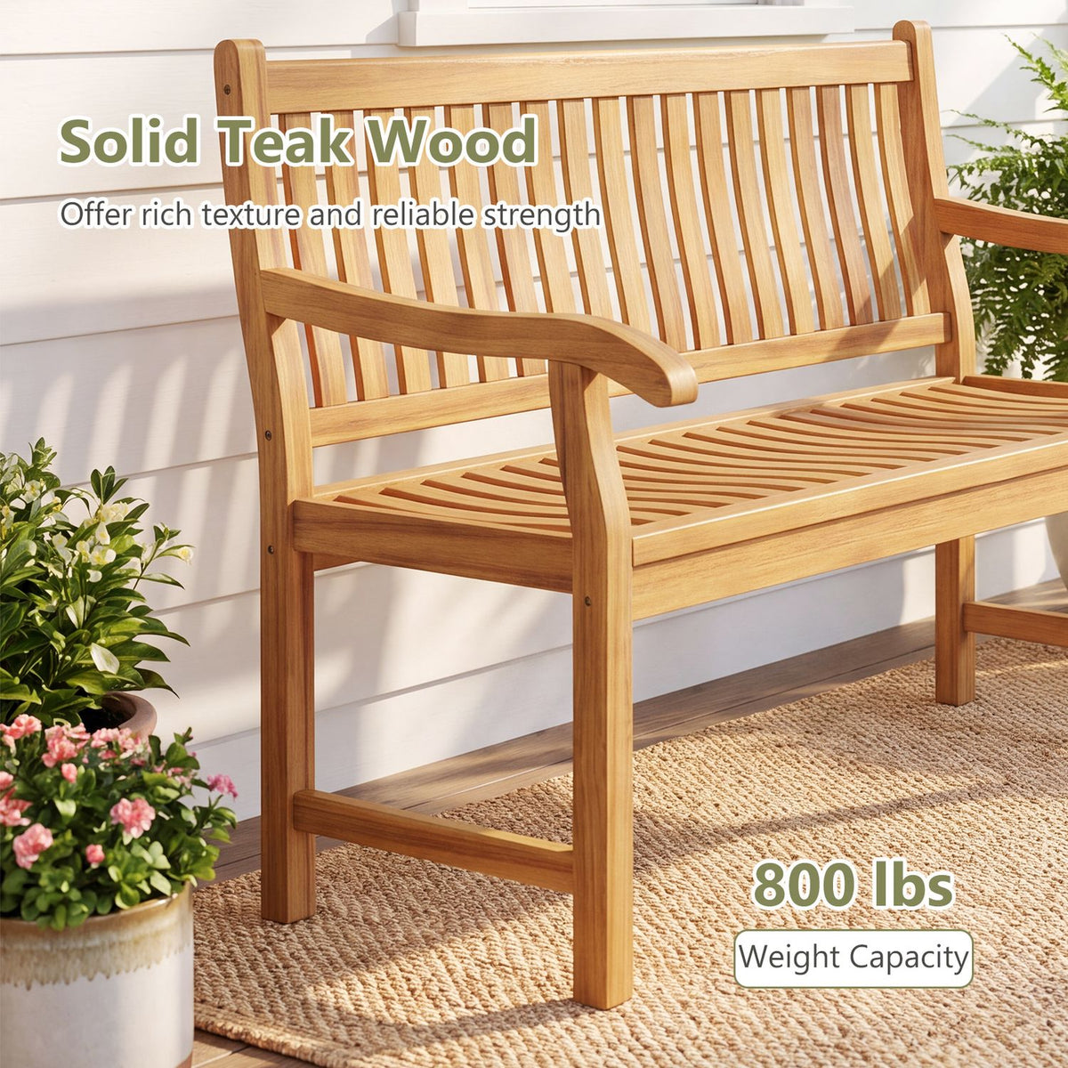 47" Teak Wood Outdoor Garden Bench 800 lbs Capacity