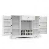 47.2 Inch Sideboard Cabinet with Door Shelves and 10-Bottle Wine Rack-White