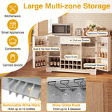 47.2 Inch Sideboard Cabinet with Door Shelves and 10-Bottle Wine Rack-White