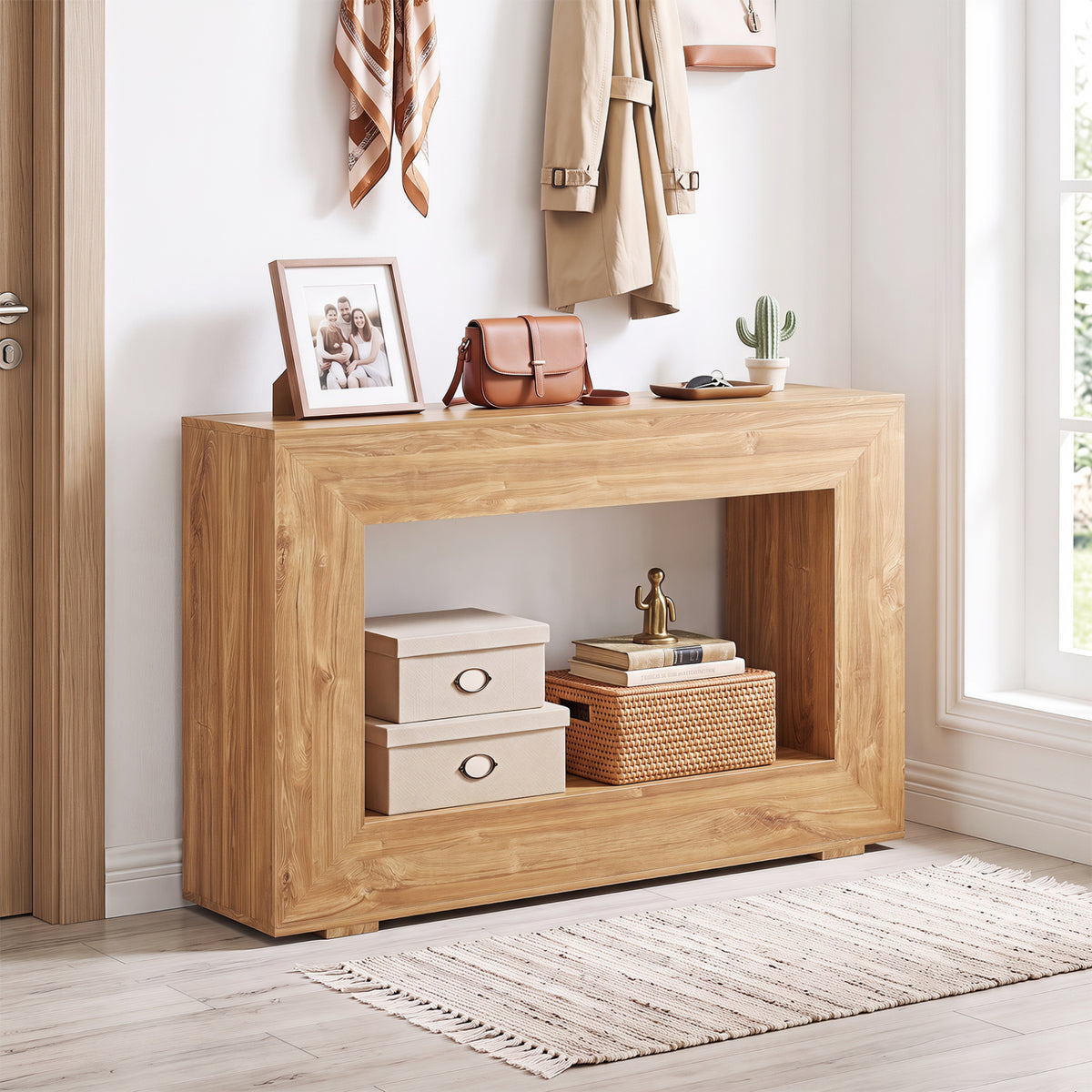 47" 2-Tier Farmhouse Console Table with Open Storage Shelf for Living Room
