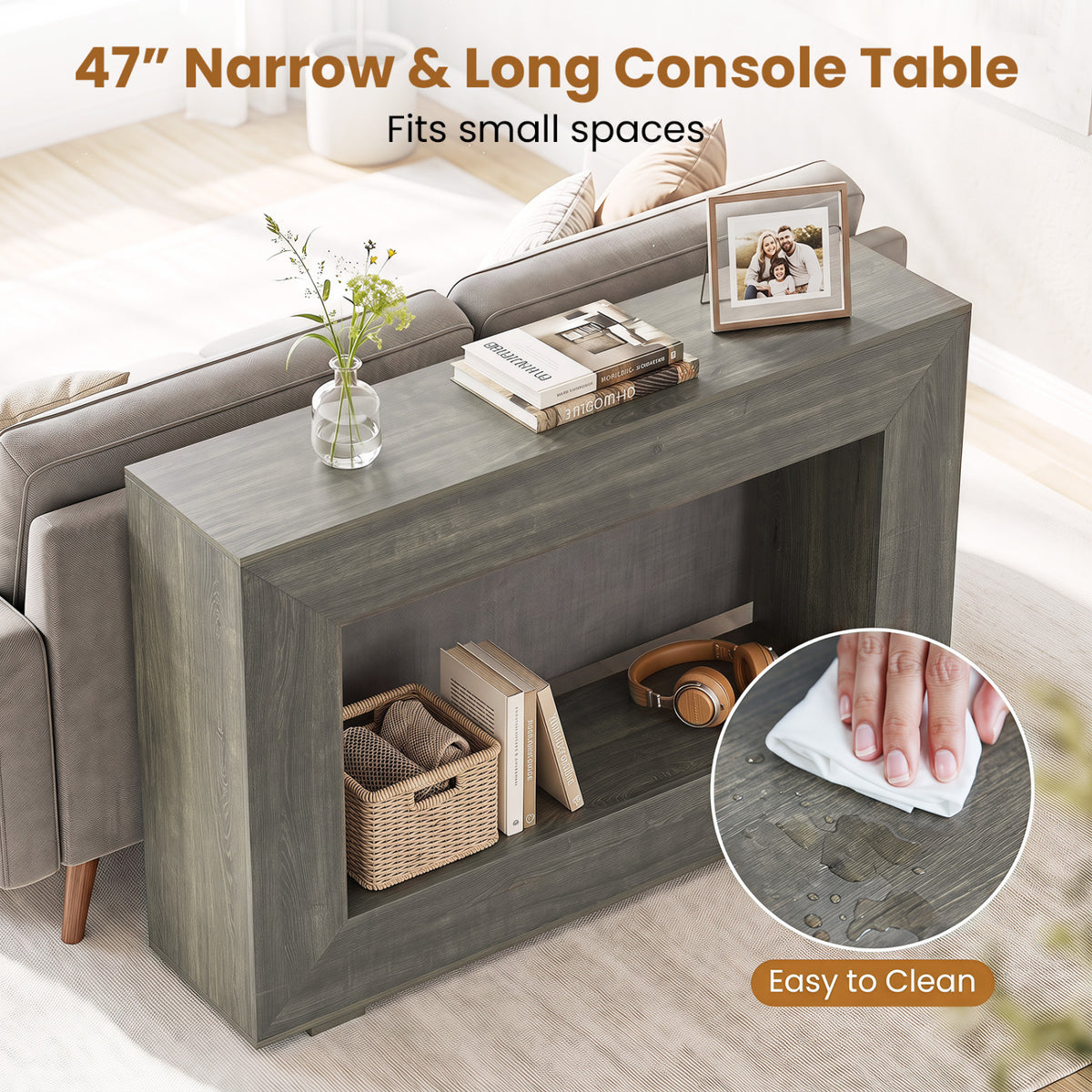47" 2-Tier Farmhouse Console Table with Open Storage Shelf for Living Room