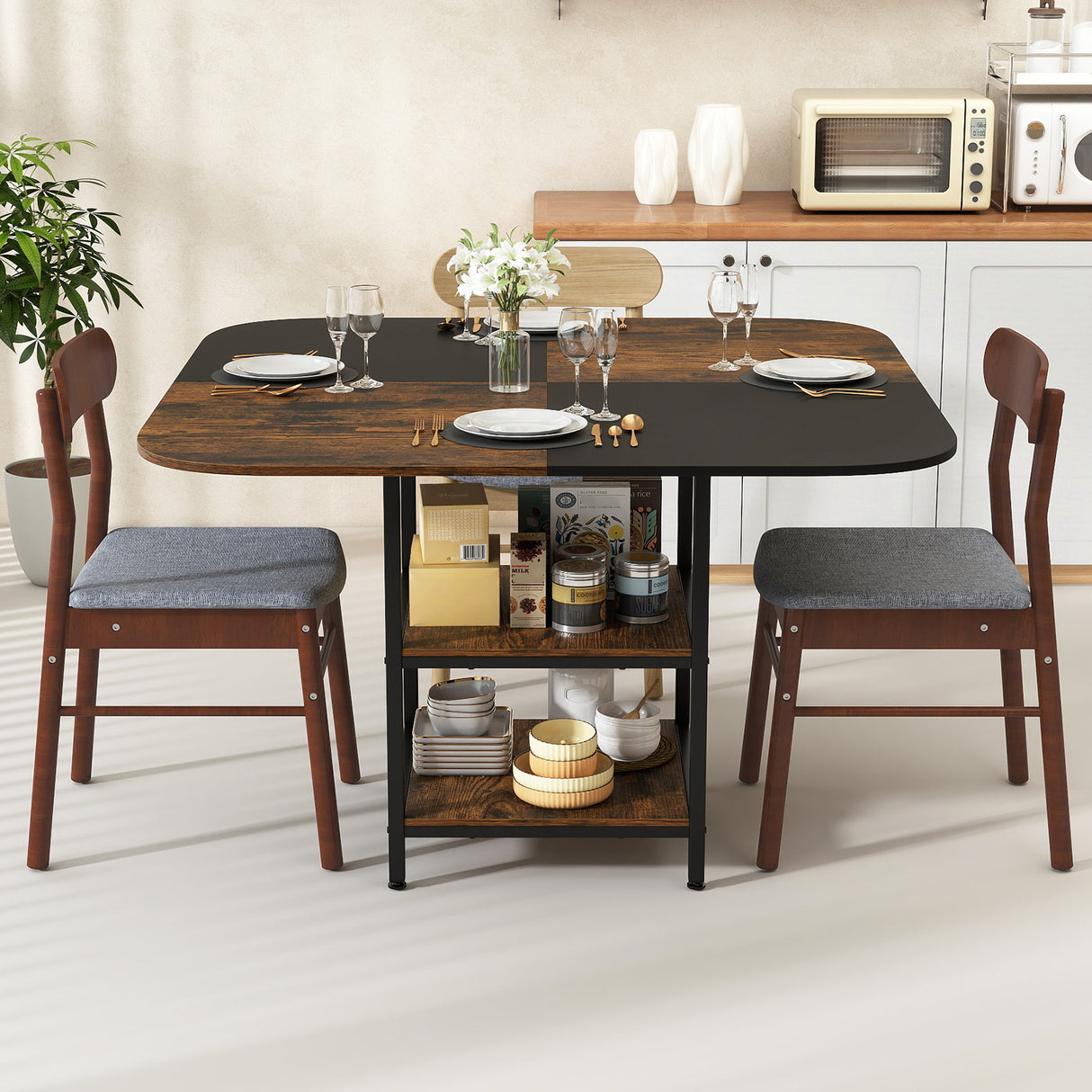 47.5 inch Modern Dining Table  Square Kitchen Table with Mix-colored Tabletop