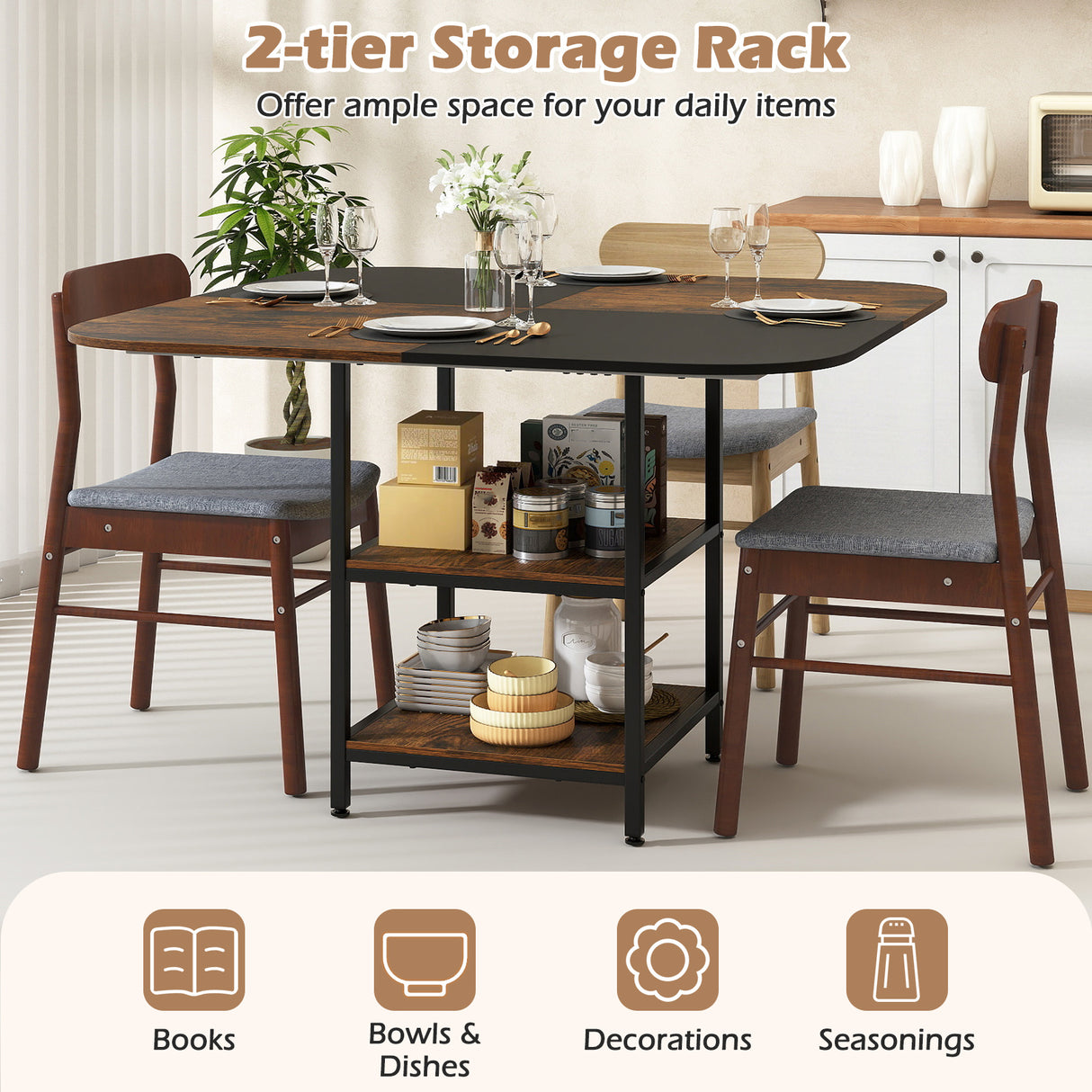 47.5 inch Modern Dining Table  Square Kitchen Table with Mix-colored Tabletop