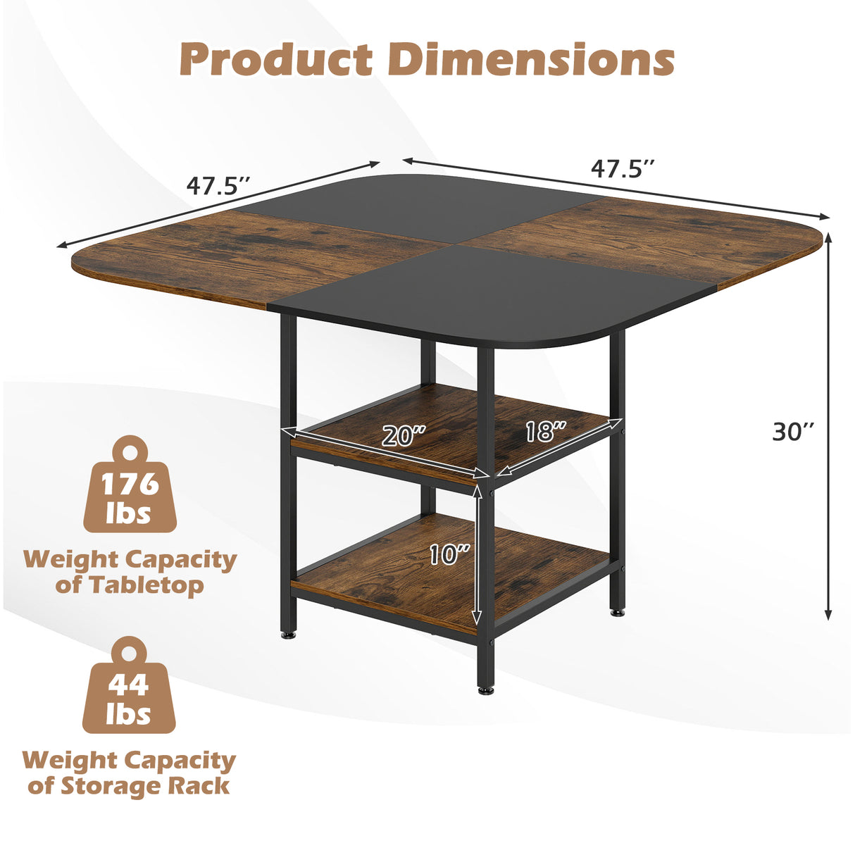 47.5 inch Modern Dining Table  Square Kitchen Table with Mix-colored Tabletop