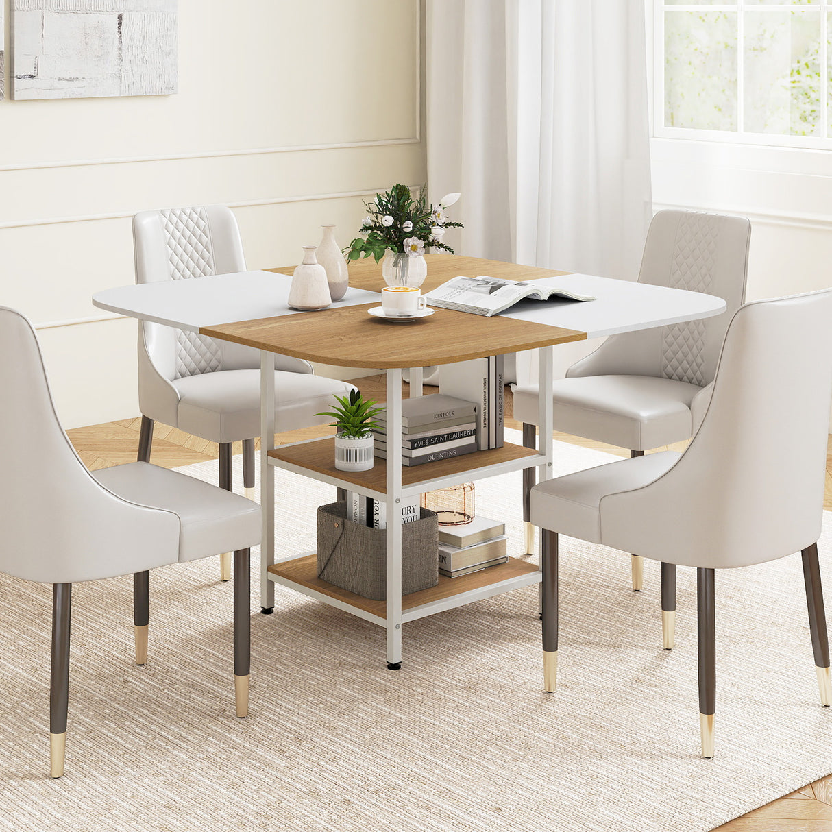 47.5 inch Modern Dining Table  Square Kitchen Table with Mix-colored Tabletop