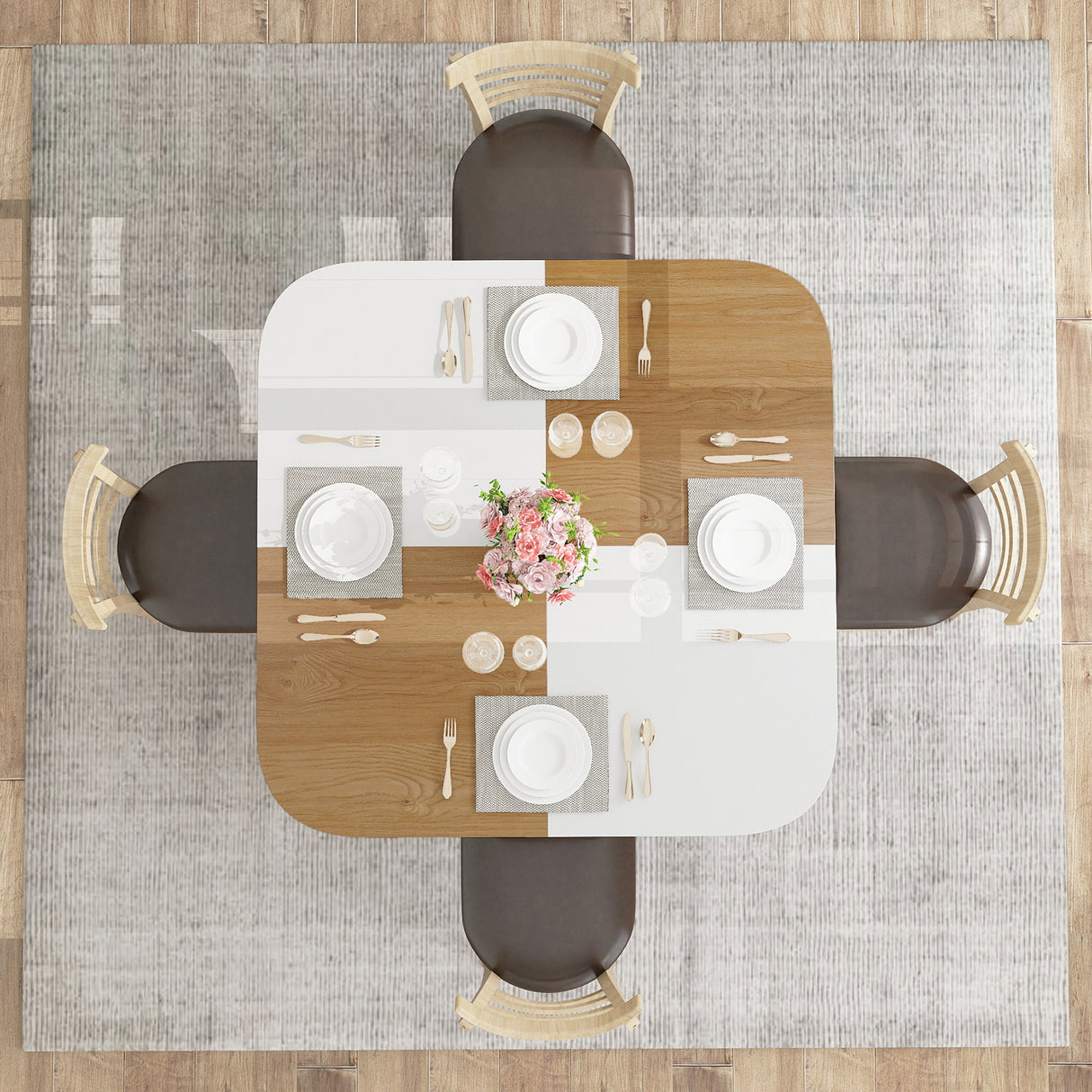 47.5 inch Modern Dining Table  Square Kitchen Table with Mix-colored Tabletop