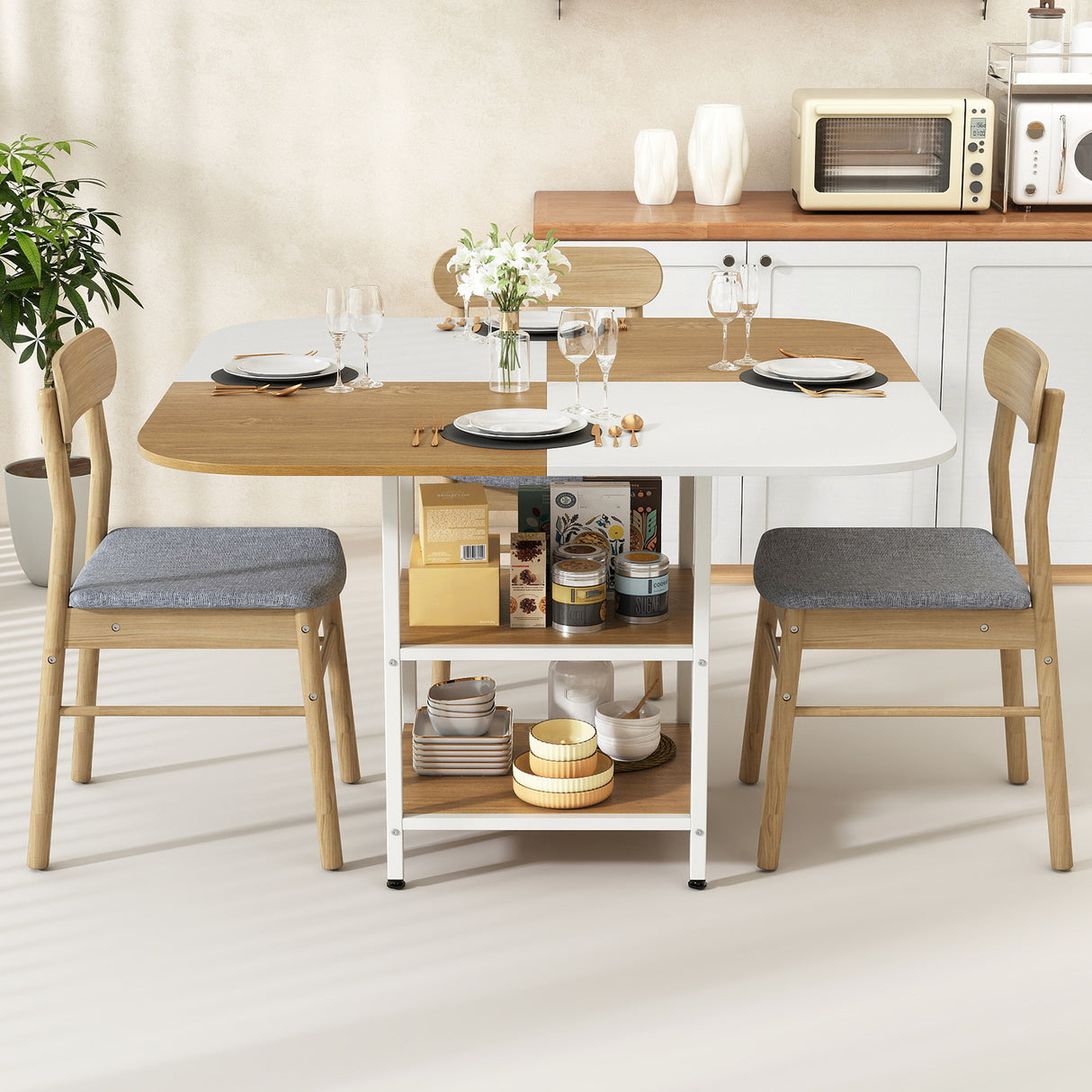47.5 inch Modern Dining Table  Square Kitchen Table with Mix-colored Tabletop