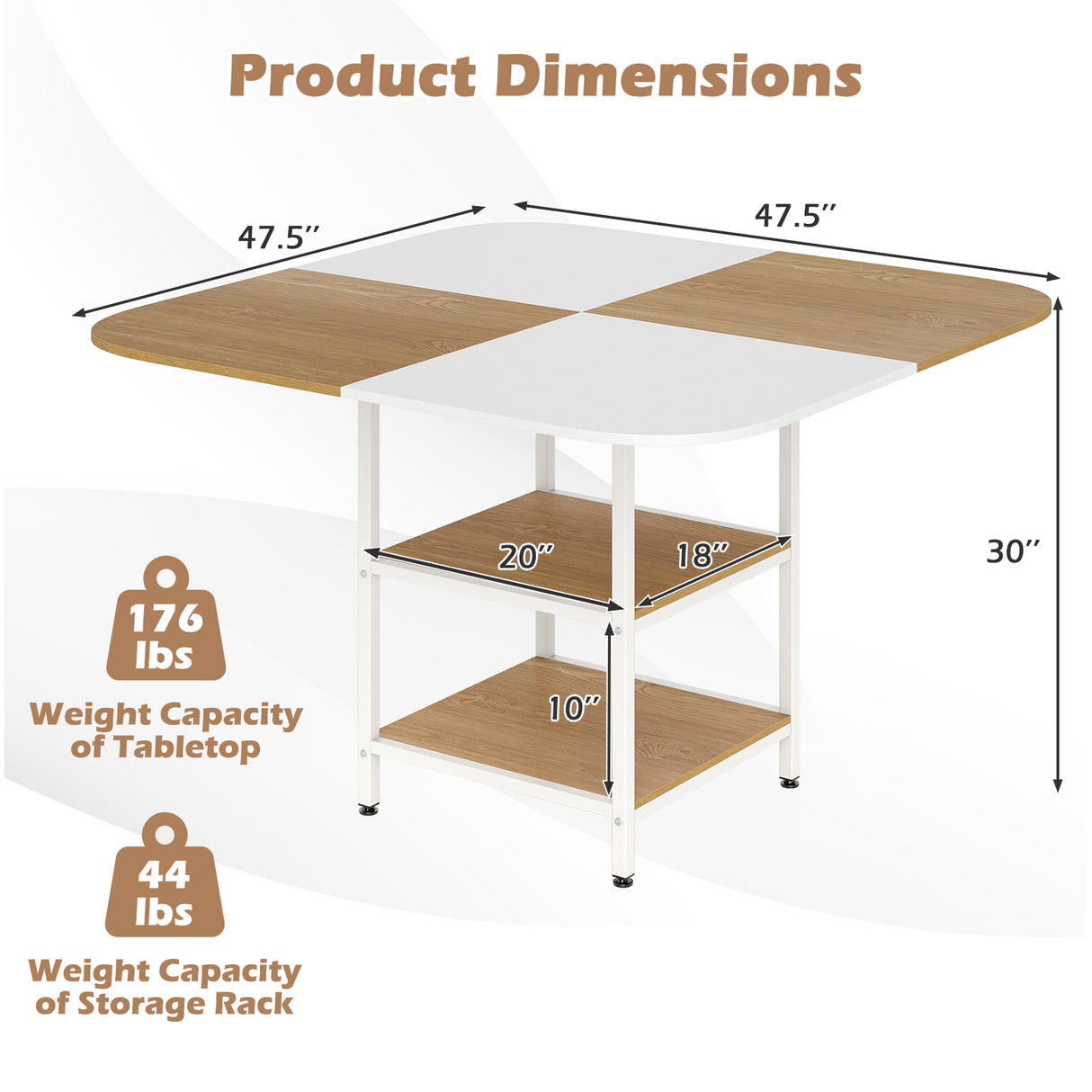 47.5 inch Modern Dining Table  Square Kitchen Table with Mix-colored Tabletop