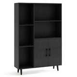 4 Inch Floor Bookshelf with 5 Open Compartments and Storage Cabinet-Black