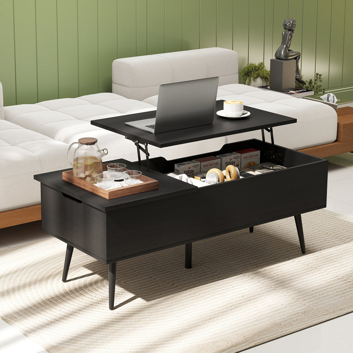 47 Inch Lift Top Coffee Table with 2 Hidden Compartments