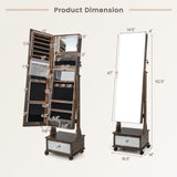 47 Inch Lockable Jewelry Cabinet Armoire with 3-Color LED Lights