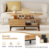 47 Inch Oval Coffee Table with Storage and Open Compartments for Living Room