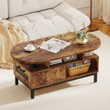 47 Inch Oval Coffee Table with Storage and Open Compartments for Living Room