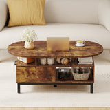 47 Inch Oval Coffee Table with Storage and Open Compartments for Living Room