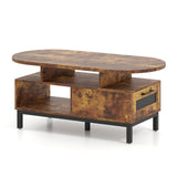 47 Inch Oval Coffee Table with Storage and Open Compartments for Living Room