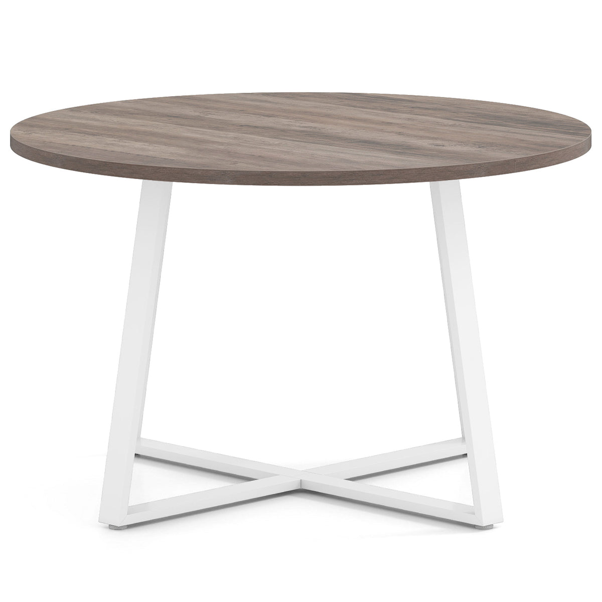 Round Dining Table with Stable X-shaped Base and Round Thickened Tabletop