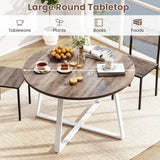 Round Dining Table with Stable X-shaped Base and Round Thickened Tabletop