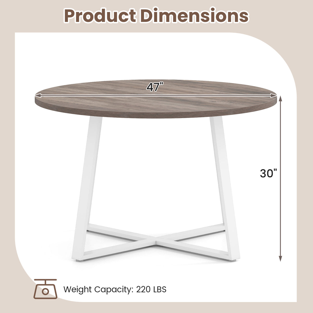 Round Dining Table with Stable X-shaped Base and Round Thickened Tabletop