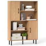 Storage Cabinet Freestanding Bookcase with 2 Doors and 4 Open Shelves