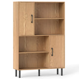Storage Cabinet Freestanding Bookcase with 2 Doors and 4 Open Shelves
