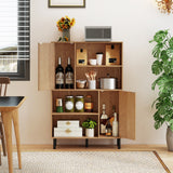 Storage Cabinet Freestanding Bookcase with 2 Doors and 4 Open Shelves