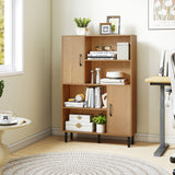 Storage Cabinet Freestanding Bookcase with 2 Doors and 4 Open Shelves