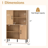 Storage Cabinet Freestanding Bookcase with 2 Doors and 4 Open Shelves