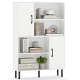 Storage Cabinet Freestanding Bookcase with 2 Doors and 4 Open Shelves
