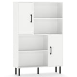 Storage Cabinet Freestanding Bookcase with 2 Doors and 4 Open Shelves