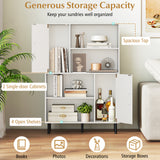 Storage Cabinet Freestanding Bookcase with 2 Doors and 4 Open Shelves